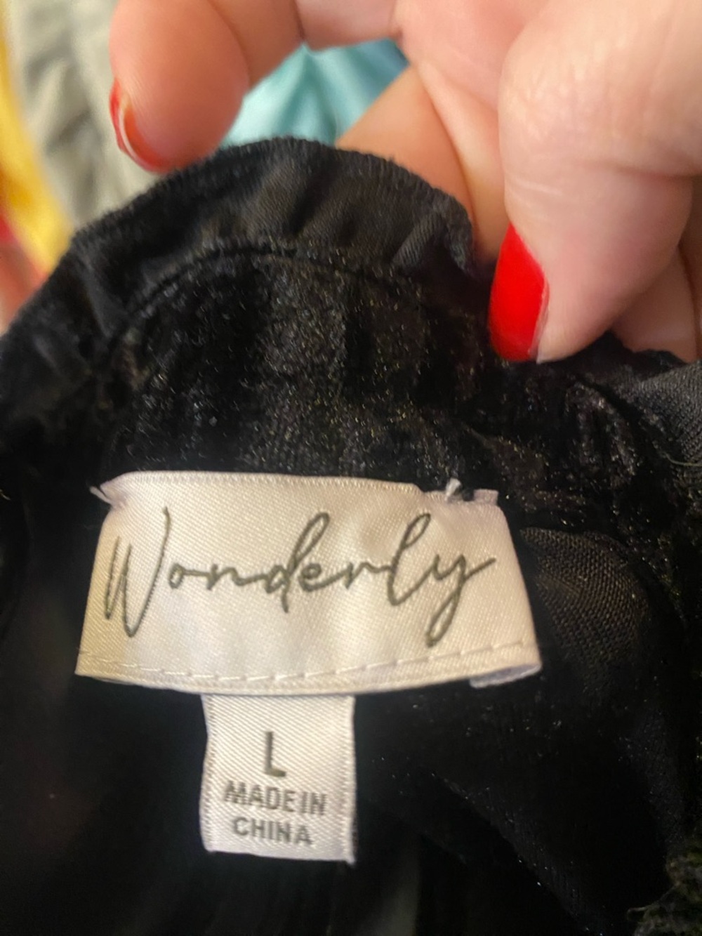Wonderly Black Velvet Tassel Tie Peasant Top - Picture 4 of 5